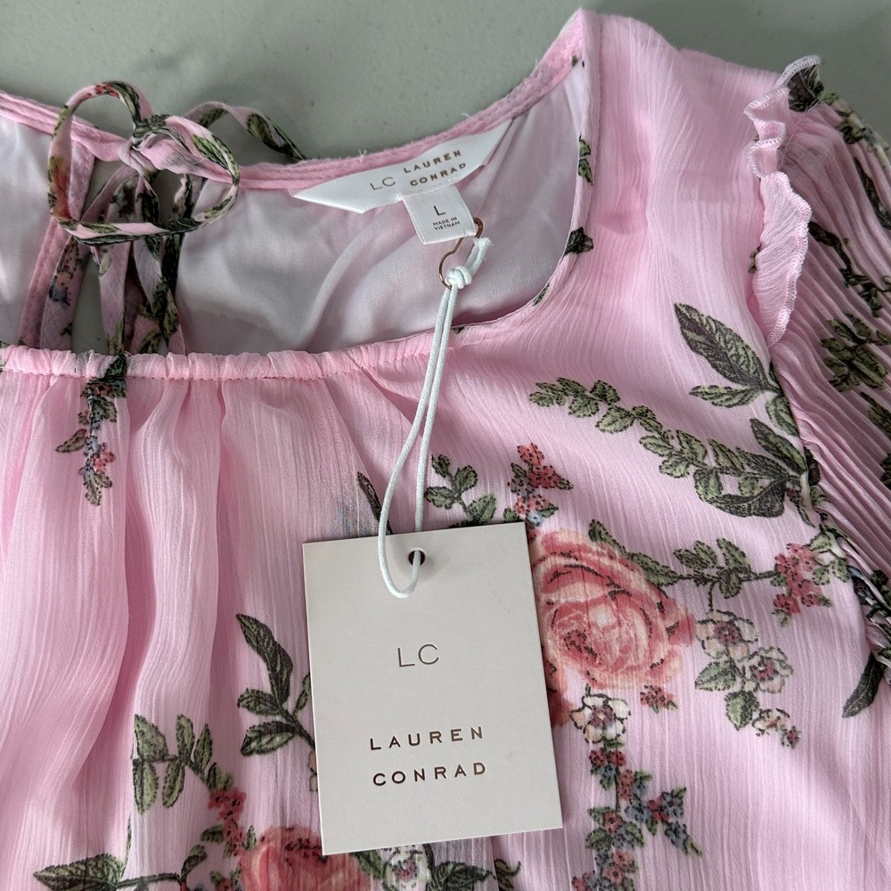 Lauren Conrad Flowy Popover Blouse Pink Floral‎ Easter Spring Large - Picture 5 of 14